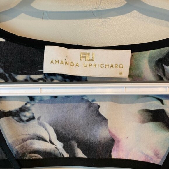 Amanda Uprichard Black Blue Purple and White Floral Top M Boho Whimsygoth - Picture 2 of 4